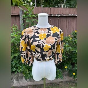 AERE Floral Linen Cross-Back Top Size AU 10